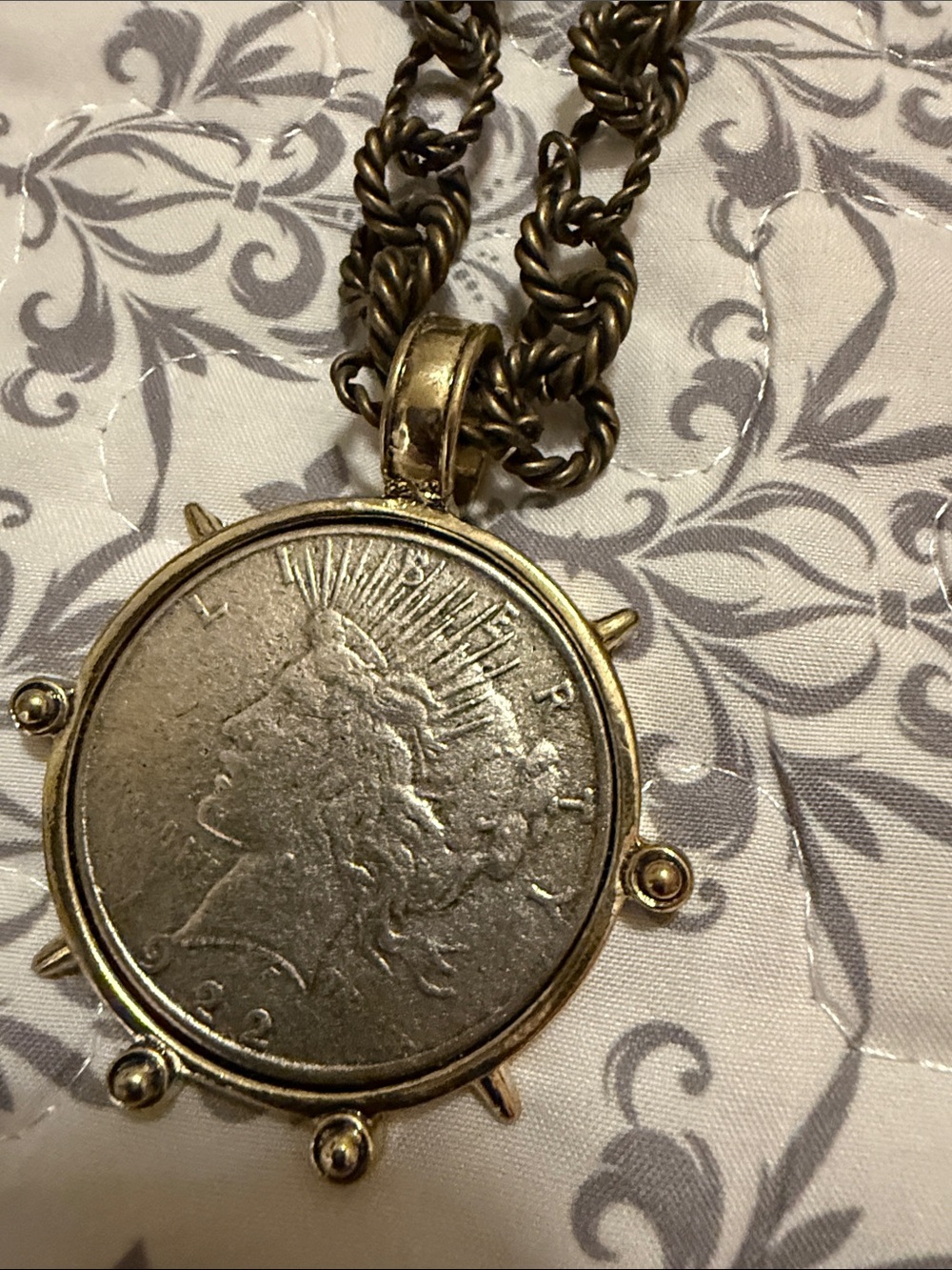 Vintage-Inspired Brown Coin Pendant Necklace with Dark Bronze Chain